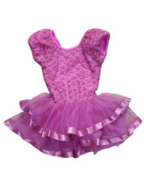 La Petite Ballerina MC Hot Pink Ballet Dance Leotard Attached Tutu Dress